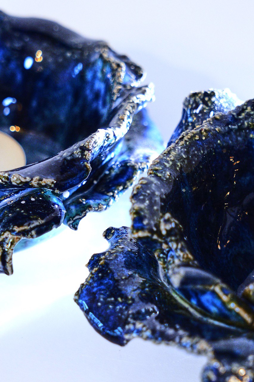 Two candleholders "Blue Roses of Hope"