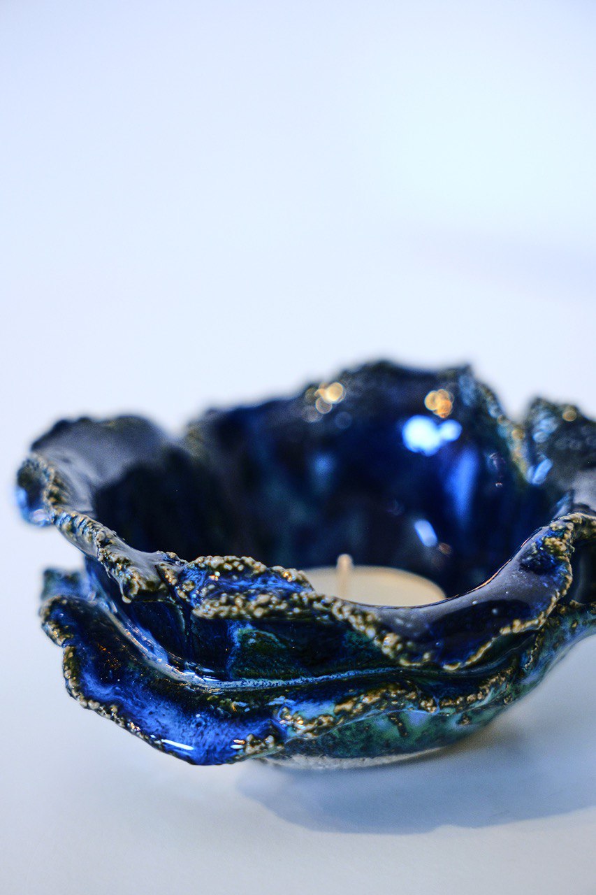Two candleholders "Blue Roses of Hope"